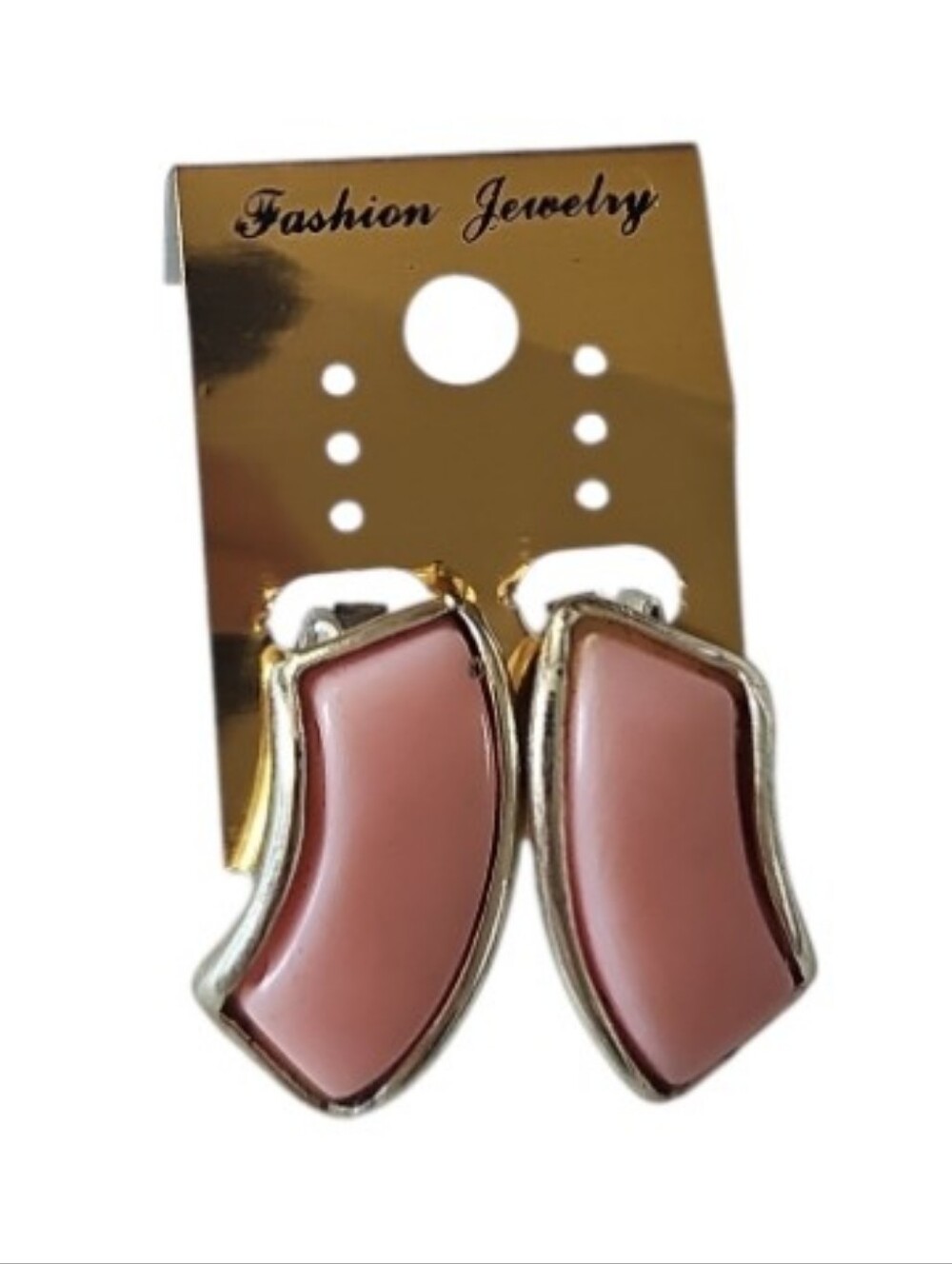 Vintage Pink Enamel Clip-On Earrings Silver Tone Retro Minimalist Style Art Deco